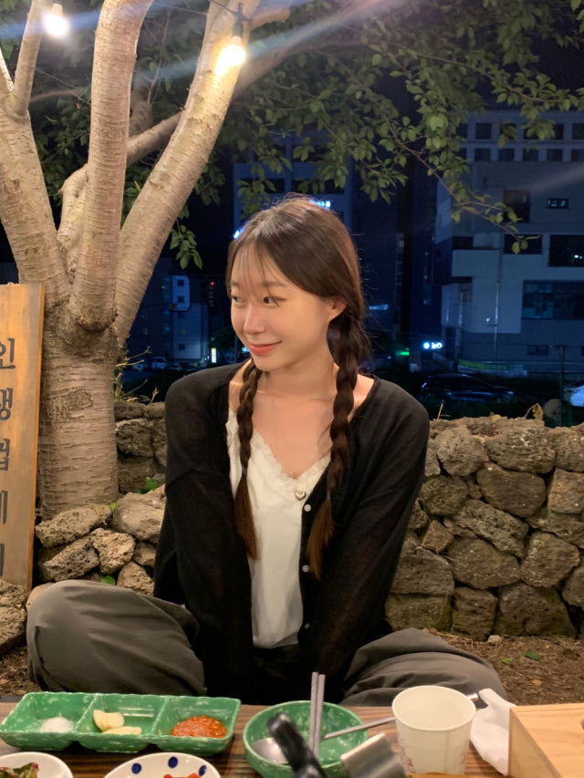 透膚排鈕寬鬆針織外套