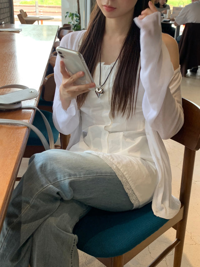 透膚排鈕寬鬆針織外套