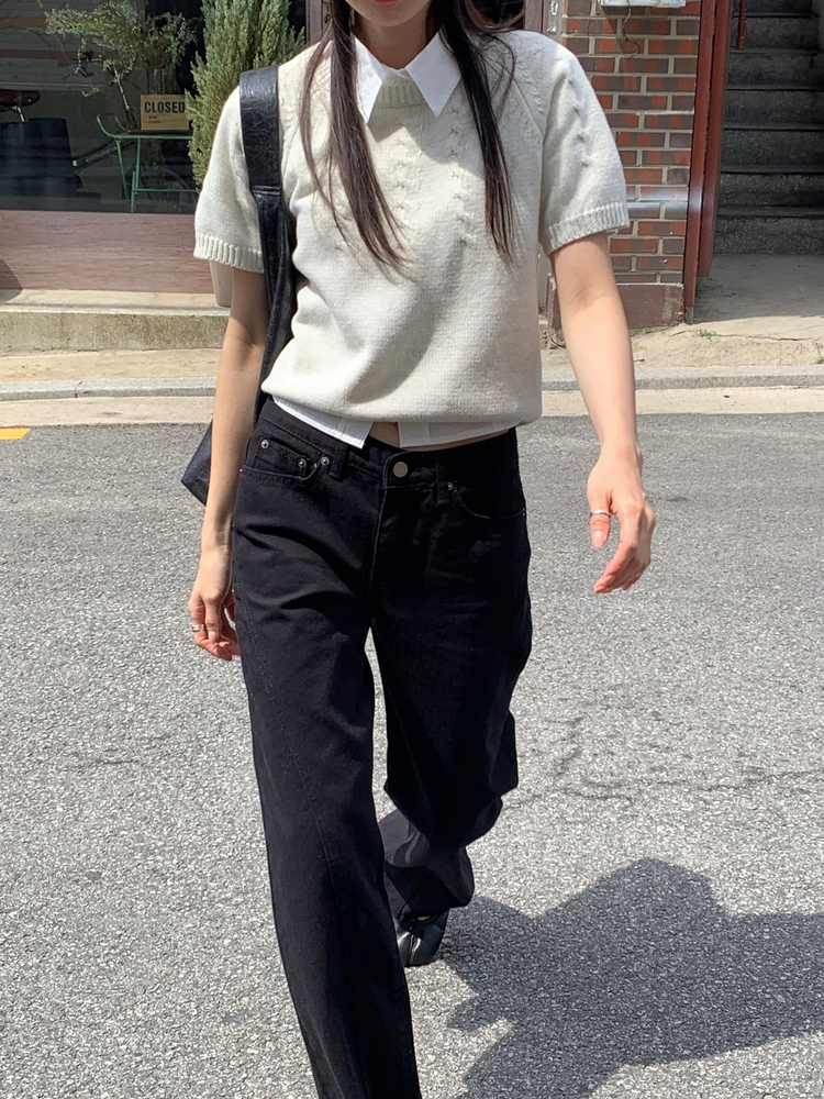 低腰側弧壓線細節直褲