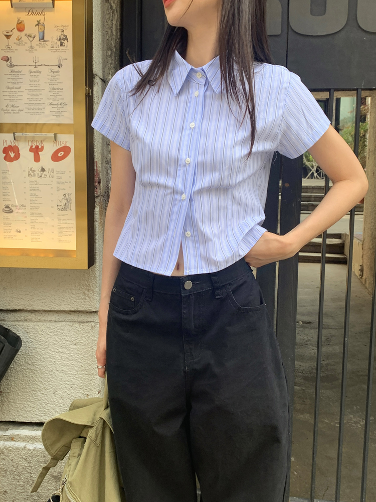 美色修身短袖襯衫