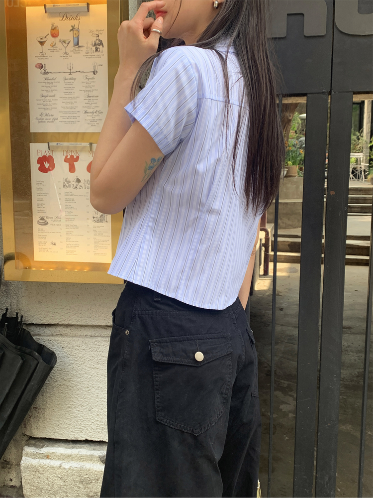 美色修身短袖襯衫