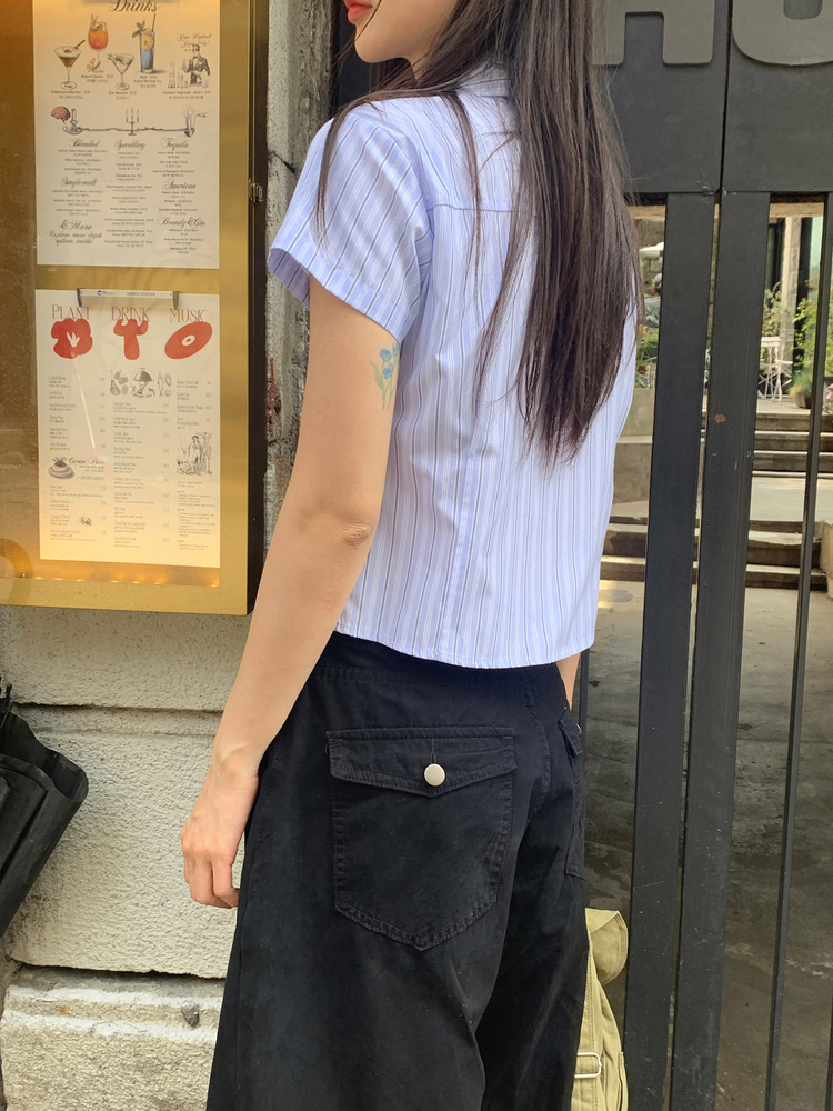 美色修身短袖襯衫