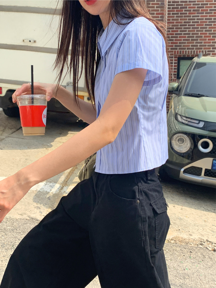 美色修身短袖襯衫