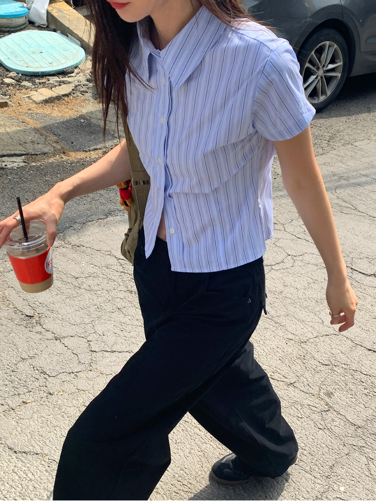 美色修身短袖襯衫
