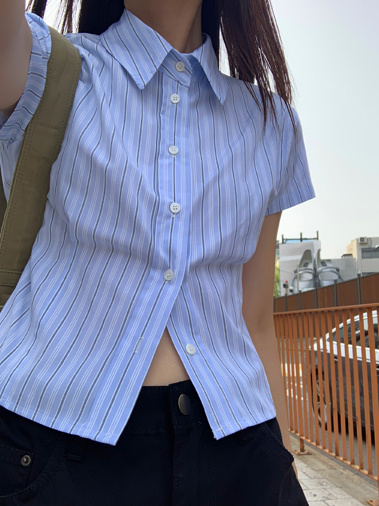 美色修身短袖襯衫