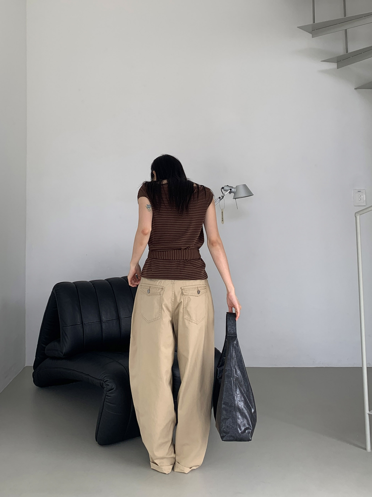 基礎口袋細節繭型闊褲