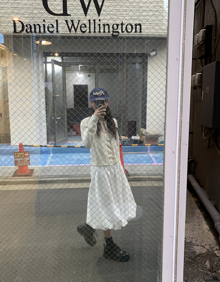 極簡抽繩中長泡泡裙