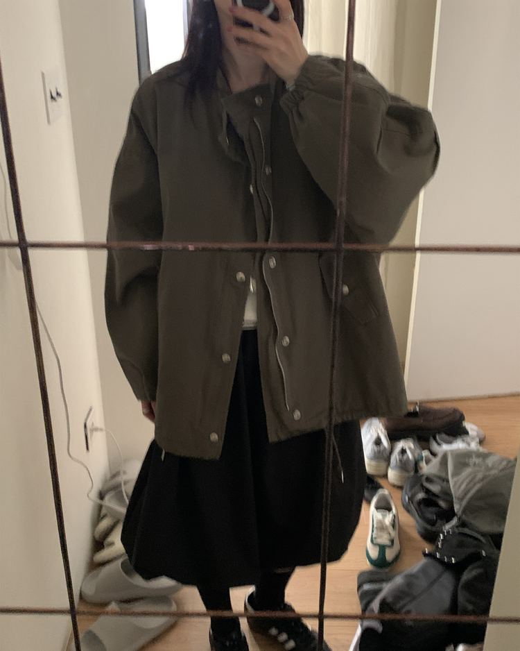 極簡抽繩中長泡泡裙