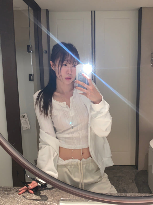 花邊撞色細節休閒直褲