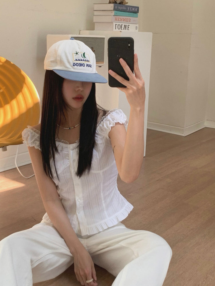 蕾絲細節修腰兩穿上衣