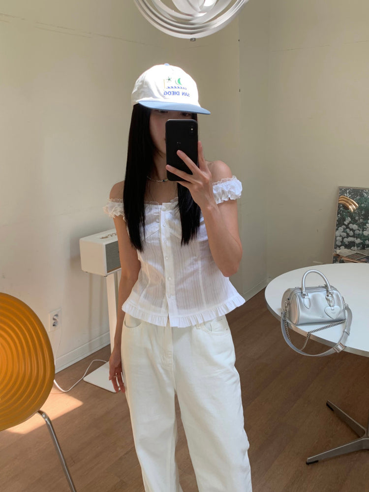 蕾絲細節修腰兩穿上衣