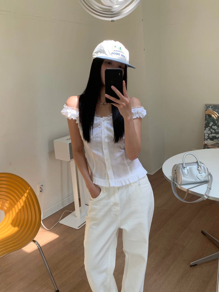 蕾絲細節修腰兩穿上衣