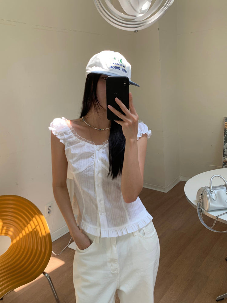 蕾絲細節修腰兩穿上衣