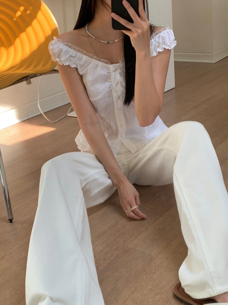 蕾絲細節修腰兩穿上衣