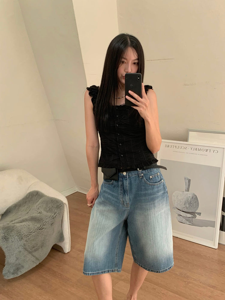 蕾絲細節修腰兩穿上衣