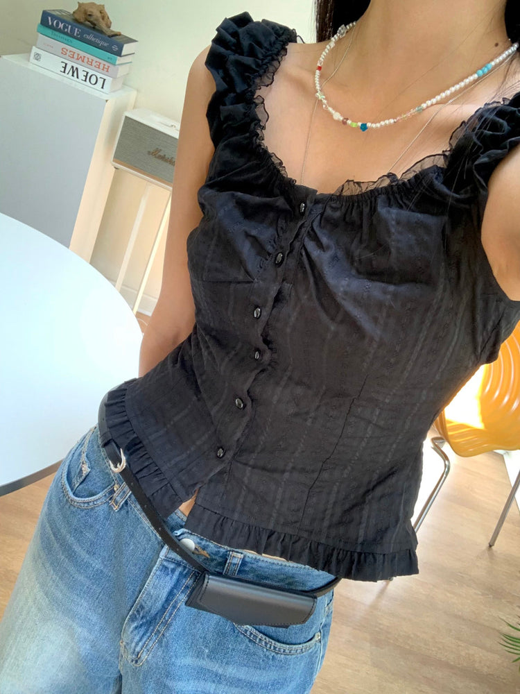 蕾絲細節修腰兩穿上衣