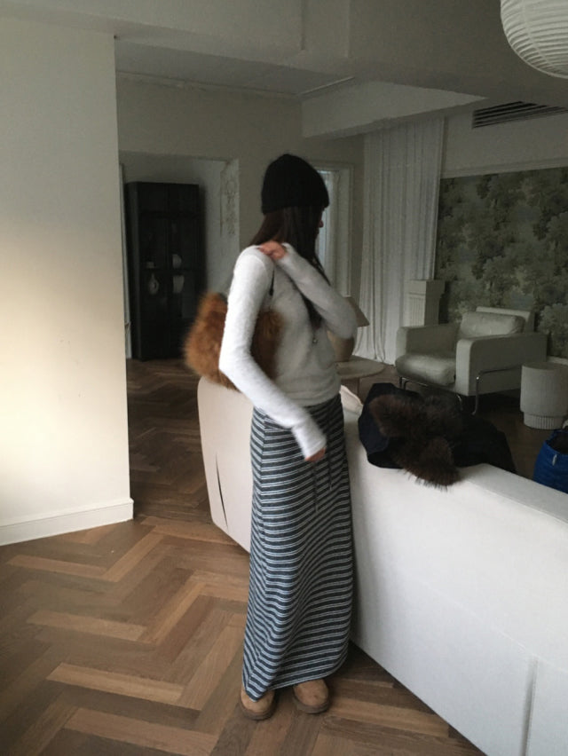 撞色條紋反折垂帶及踝裙