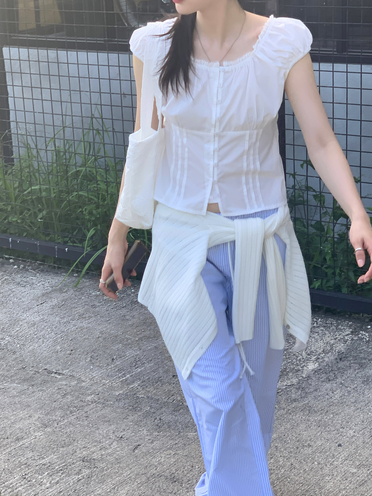 休閒感條紋垂帶直褲