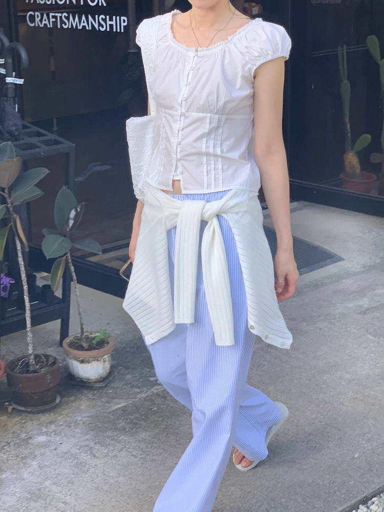 休閒感條紋垂帶直褲