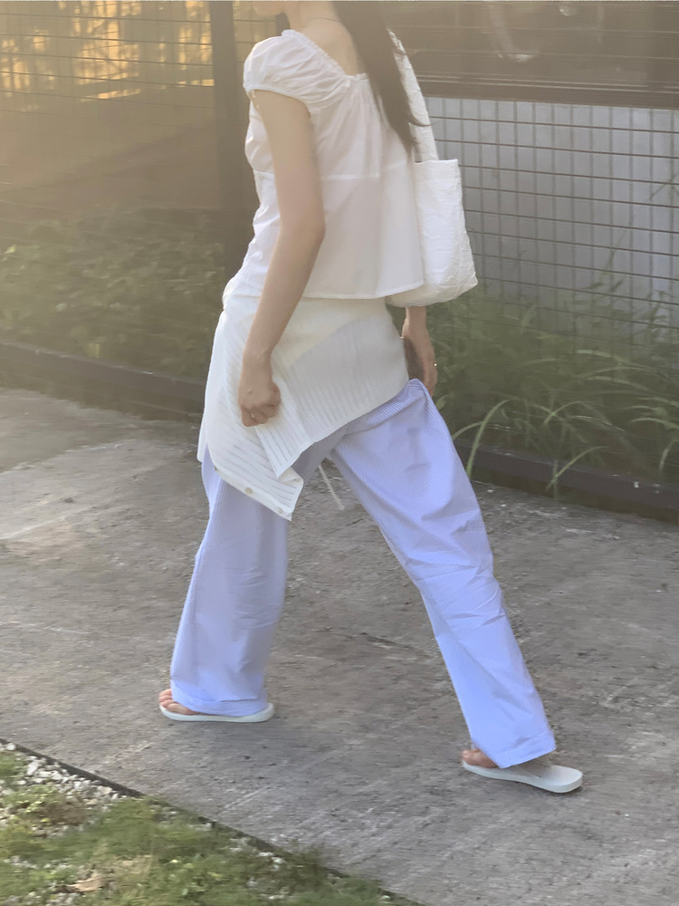休閒感條紋垂帶直褲