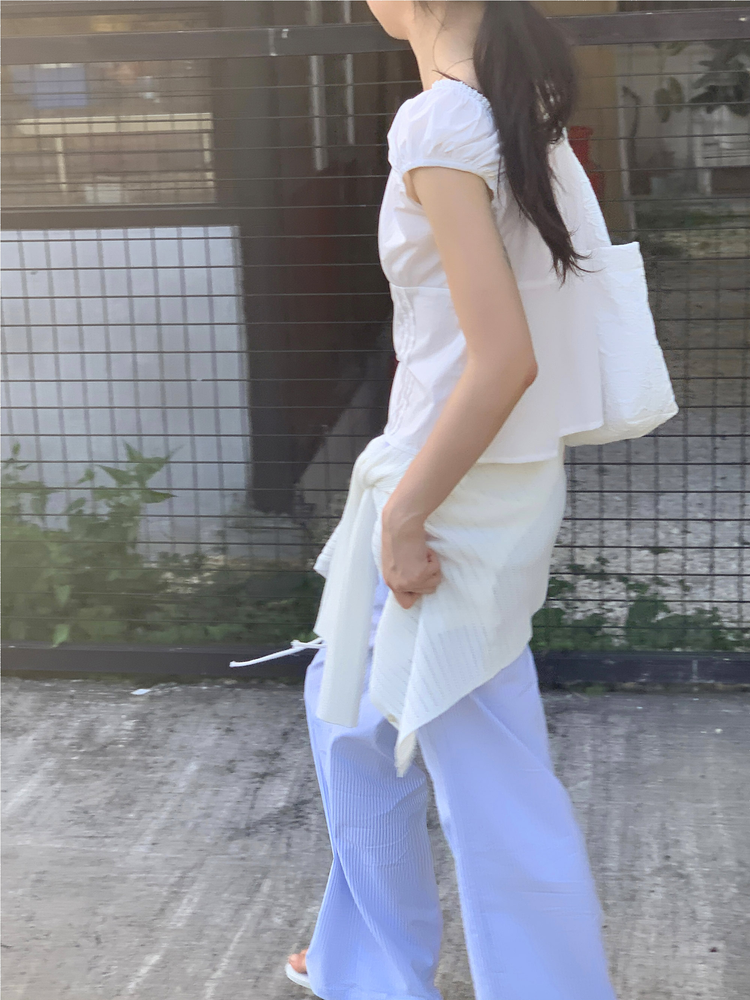 休閒感條紋垂帶直褲