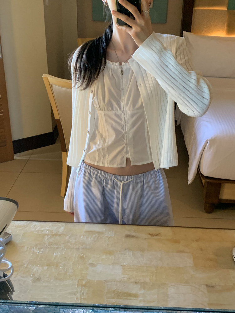 休閒感條紋垂帶直褲
