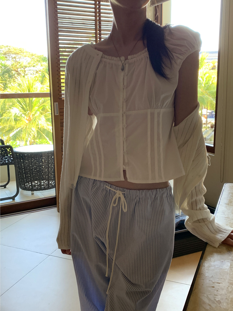 休閒感條紋垂帶直褲