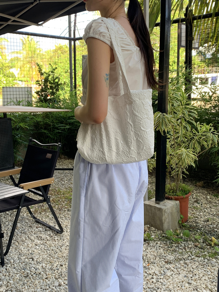 休閒感條紋垂帶直褲