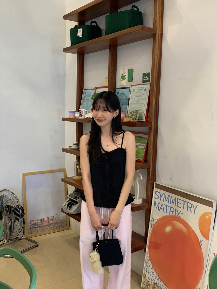 休閒感條紋垂帶直褲