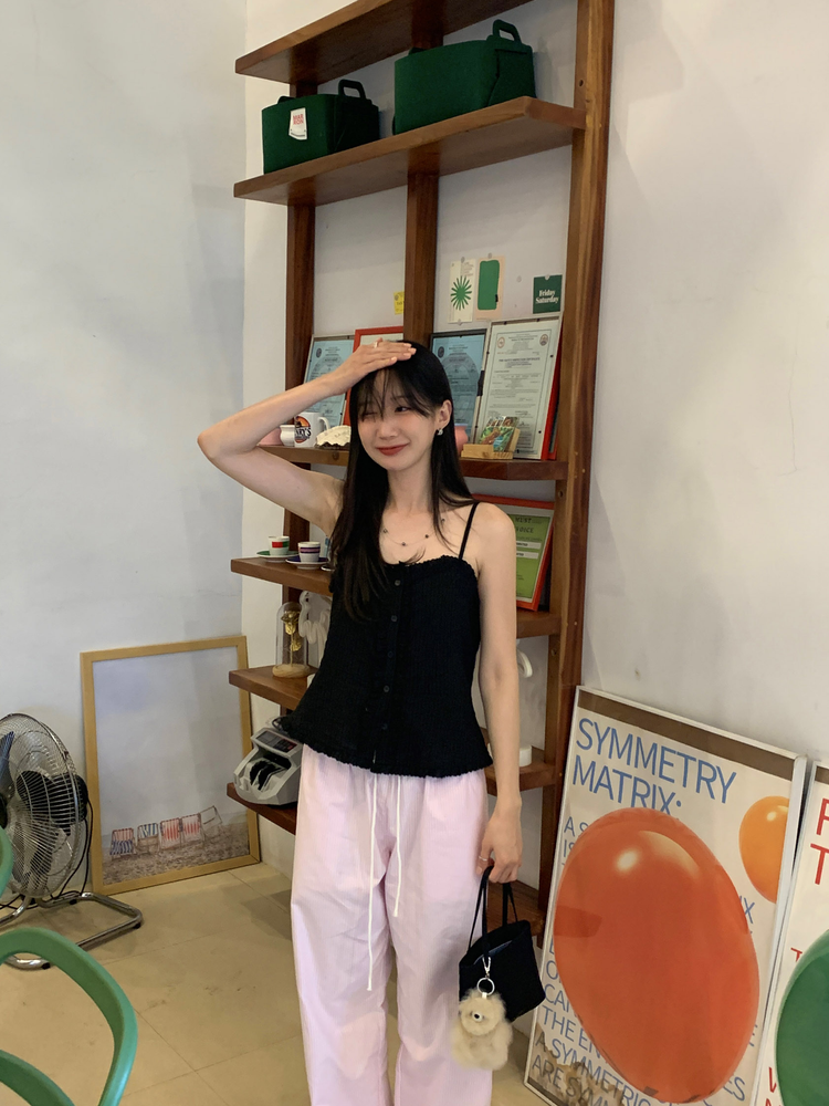 休閒感條紋垂帶直褲