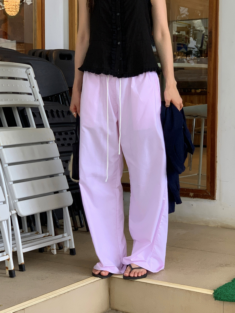 休閒感條紋垂帶直褲