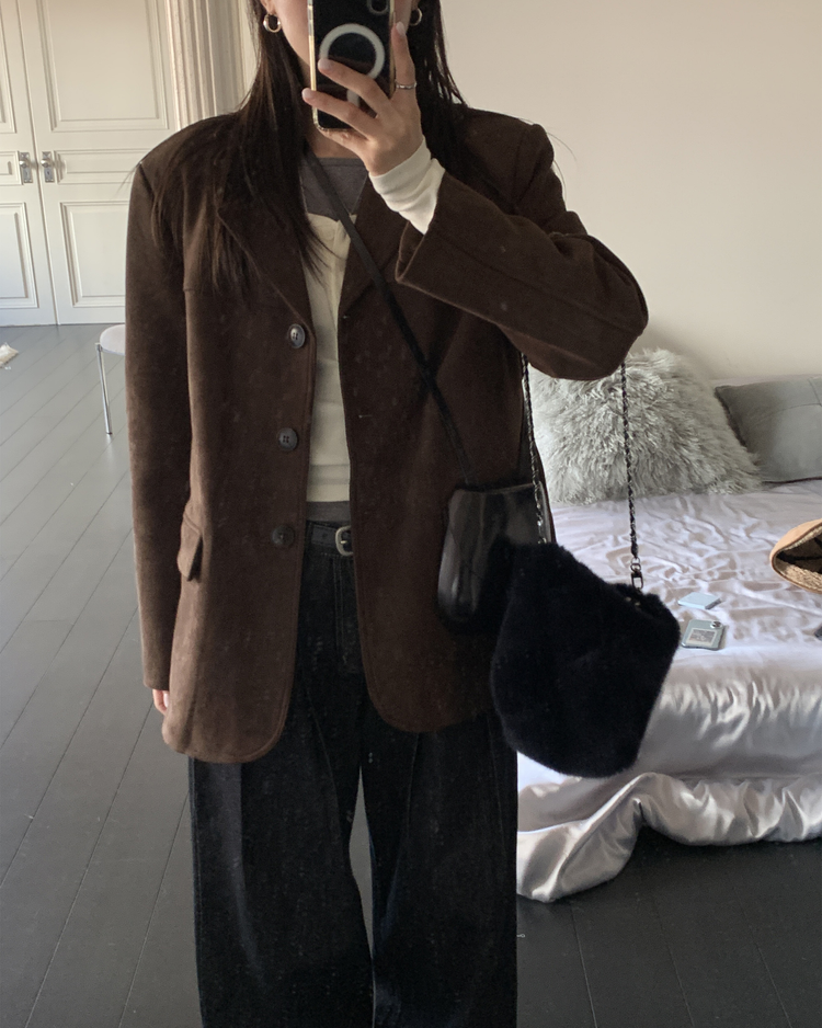 (現)麂皮質感保暖毛毛西外