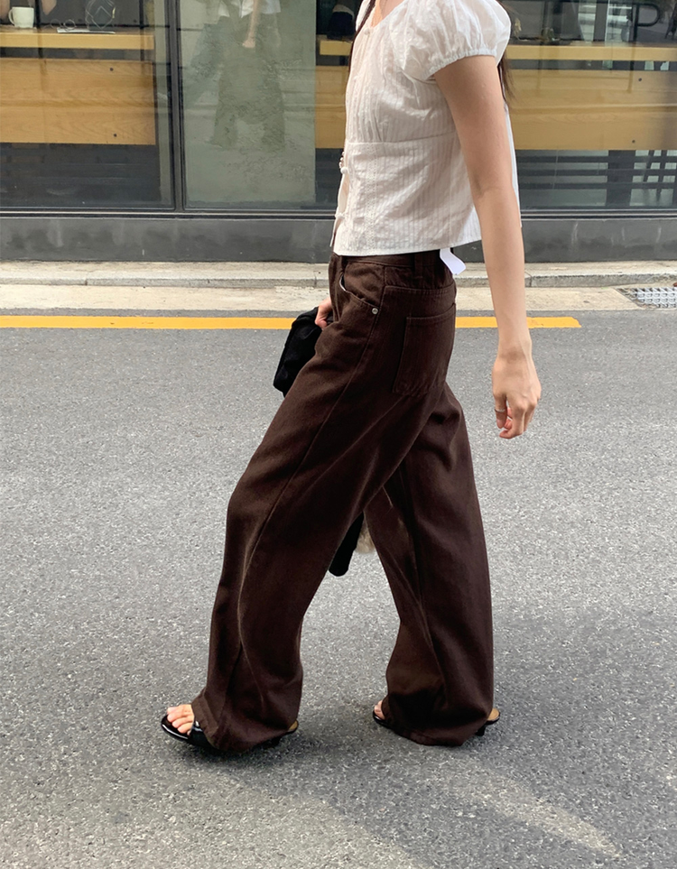 基礎美色垂感細節直褲