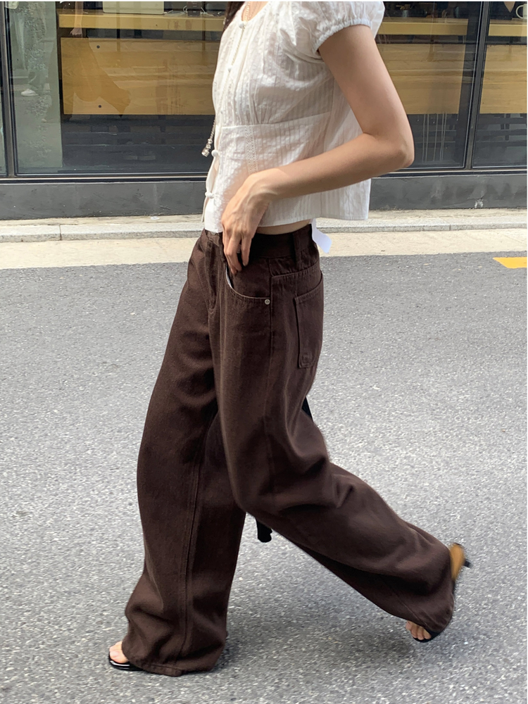 基礎美色垂感細節直褲