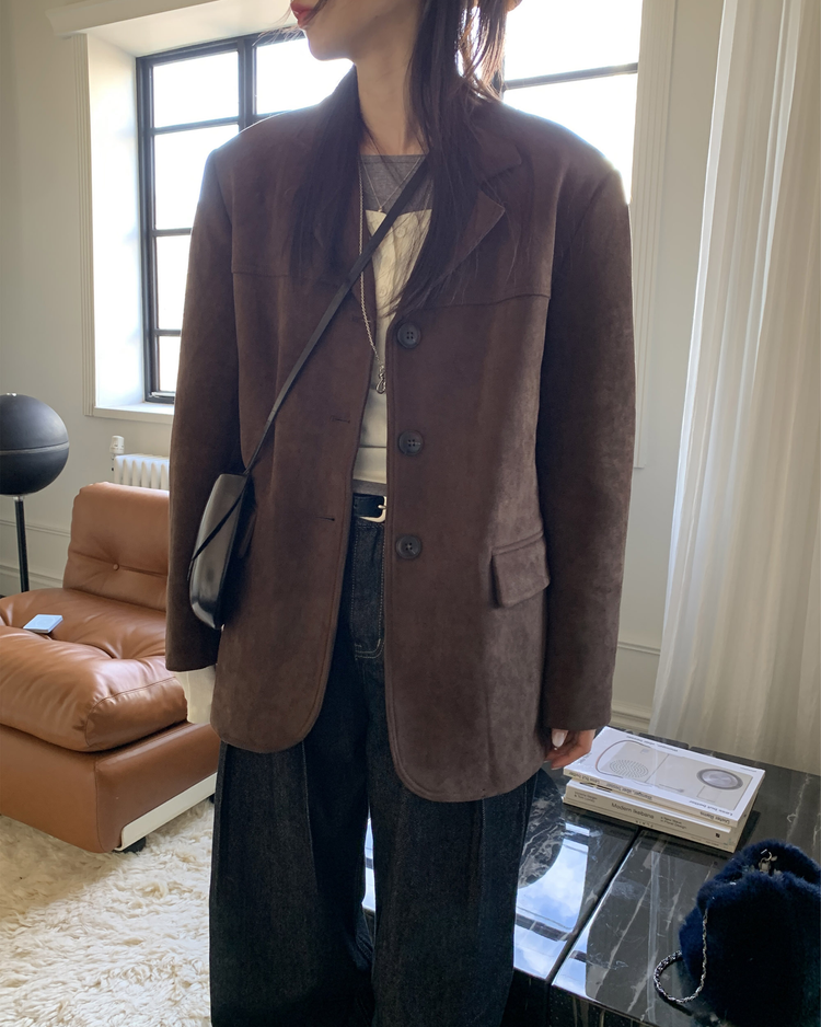 (現)麂皮質感保暖毛毛西外