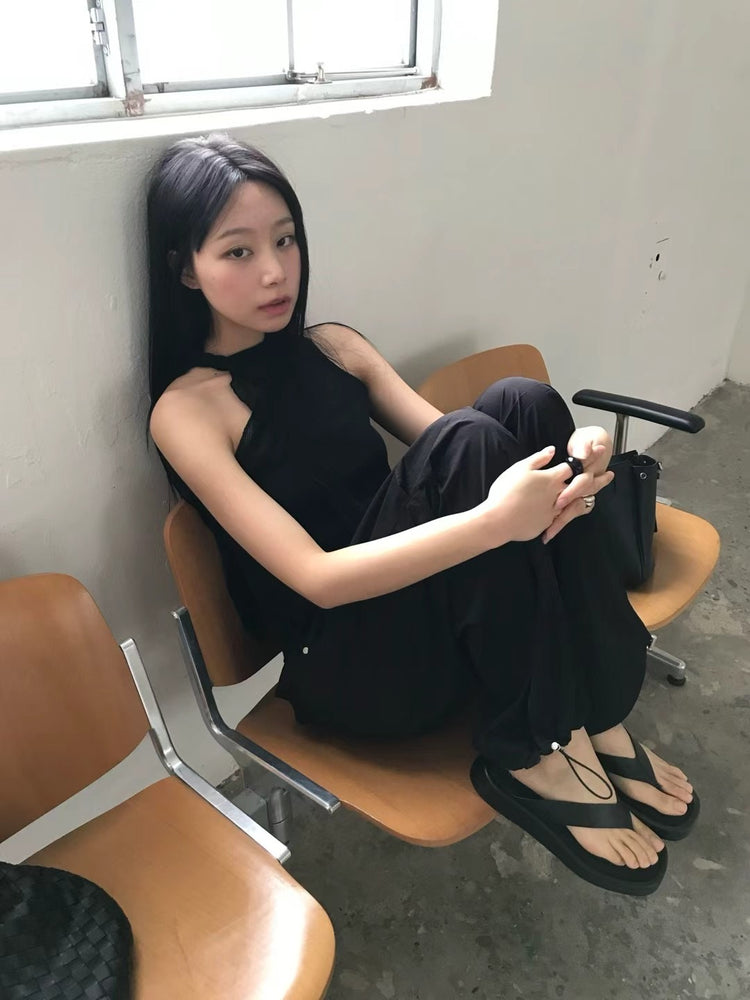微透美肩綁帶細節背心