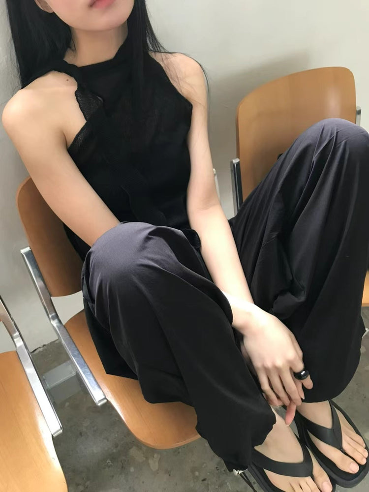 微透美肩綁帶細節背心