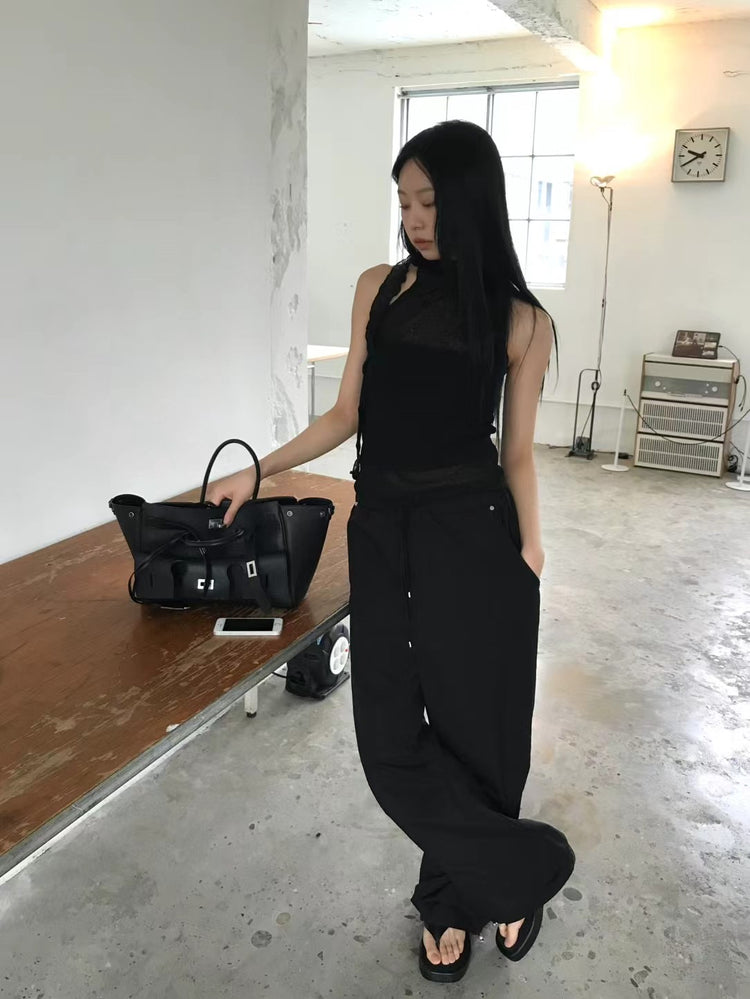 微透美肩綁帶細節背心