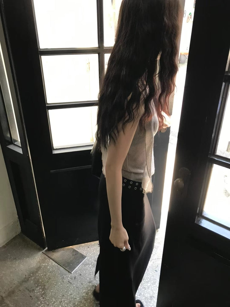微透美肩綁帶細節背心