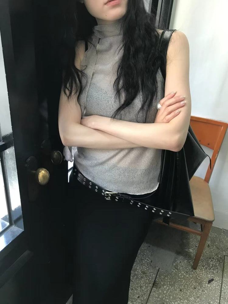 微透美肩綁帶細節背心