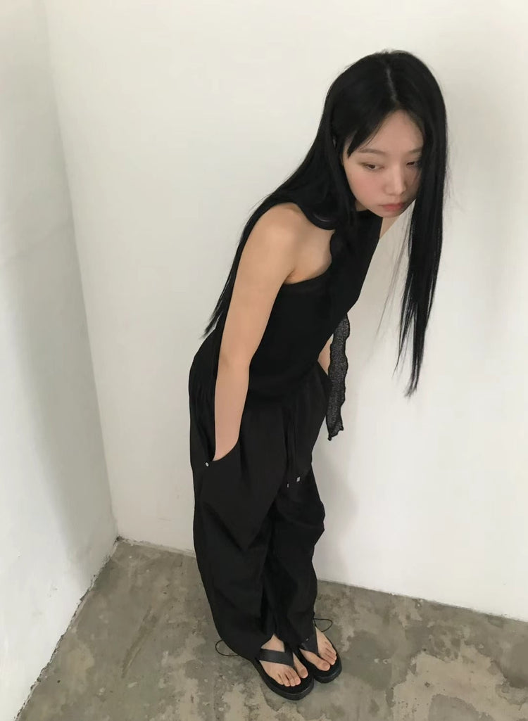 微透美肩綁帶細節背心