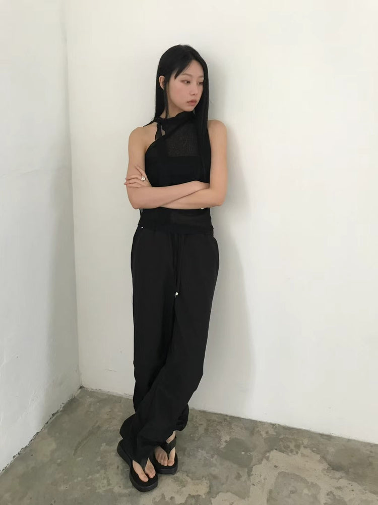 微透美肩綁帶細節背心