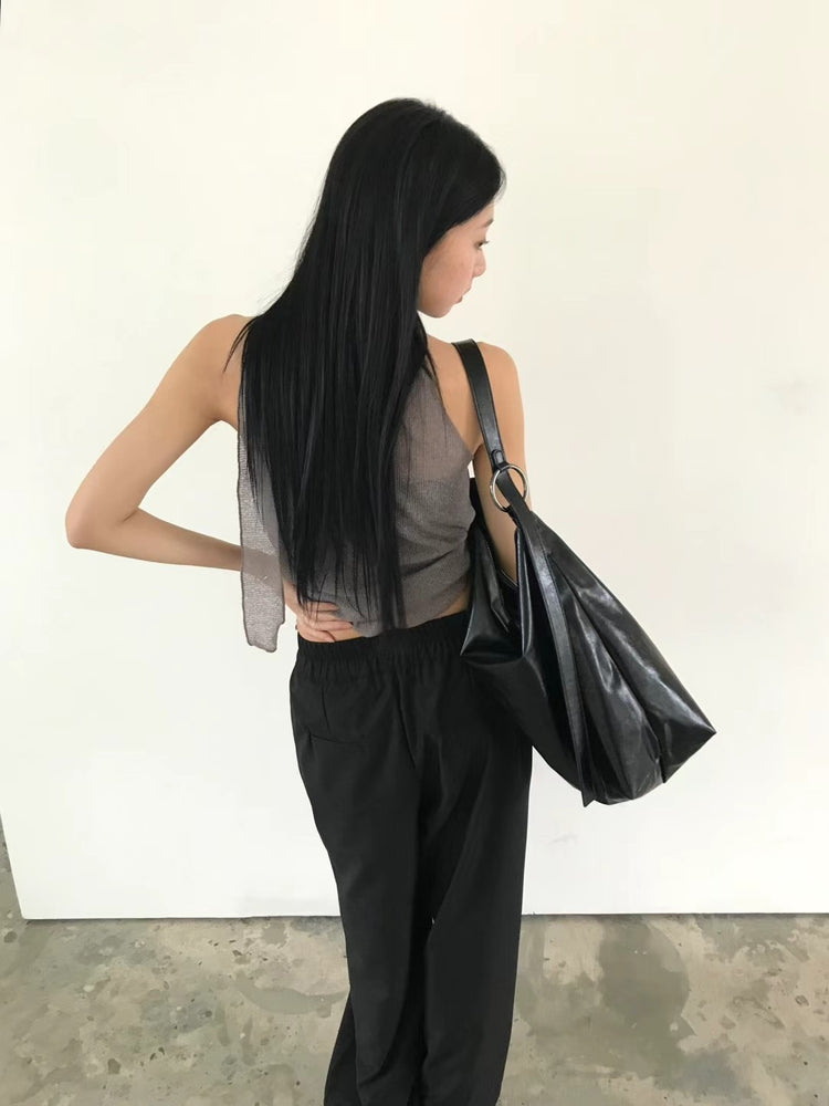 微透美肩綁帶細節背心