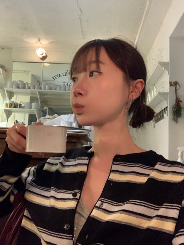 撞色條紋排鈕針織衫