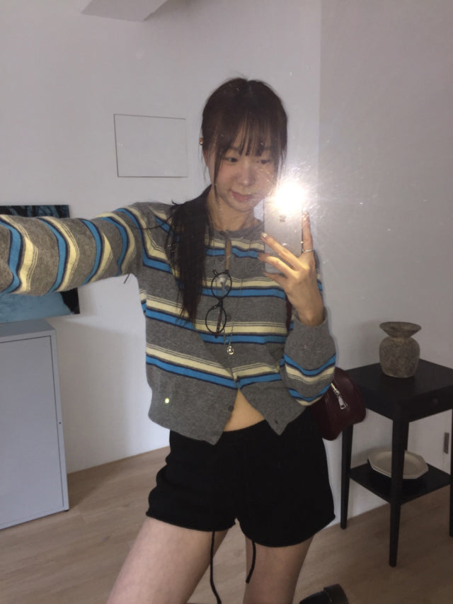 撞色條紋排鈕針織衫