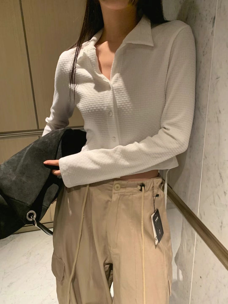 美腰暗紋翻領排鈕上衣