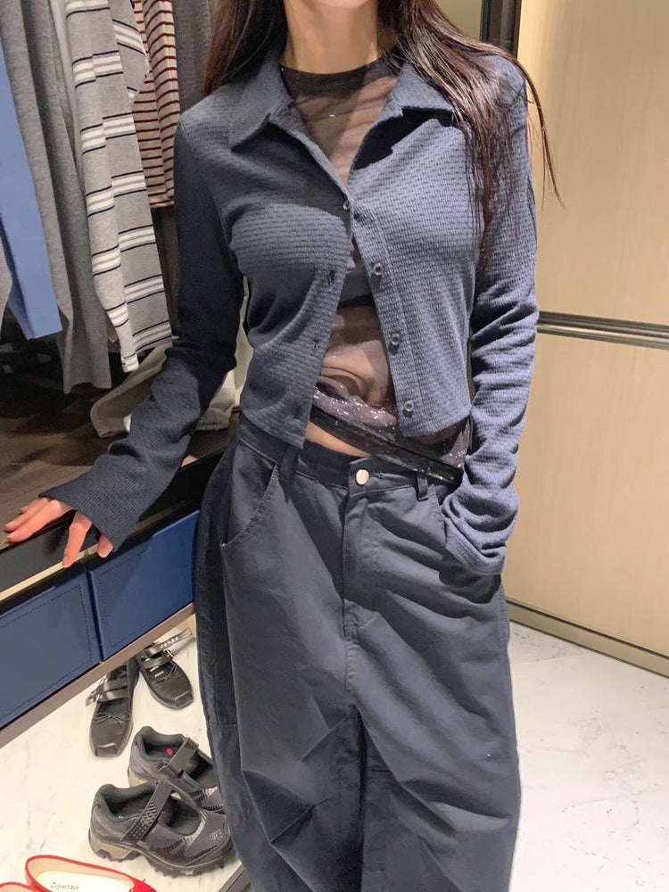 美腰暗紋翻領排鈕上衣
