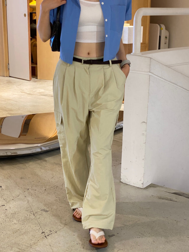 (現)輕薄尼龍基礎工裝褲