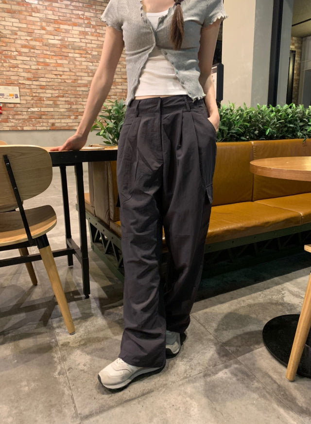 (現)輕薄尼龍基礎工裝褲