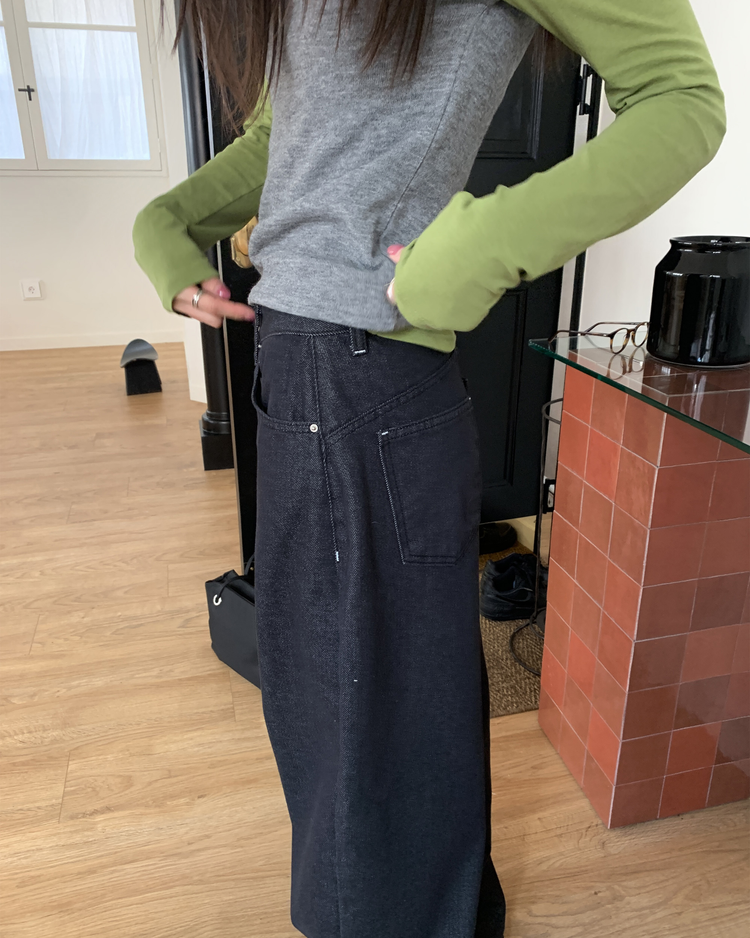 復古明線金屬扣細節牛仔褲